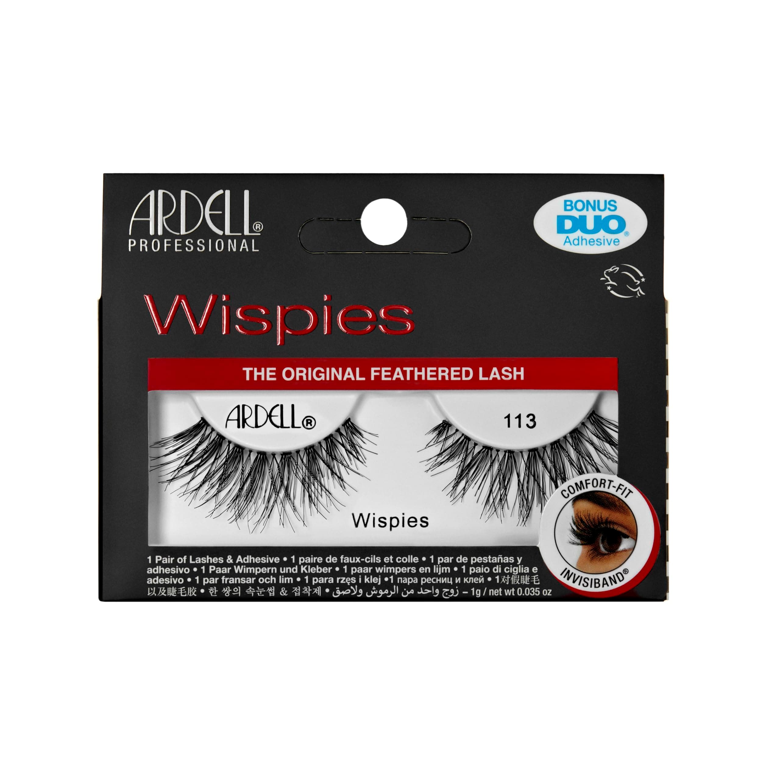 Ardell Wispies 113 False Eyelashes, Duo Adhesive Included, Medium Volume, Long Length, Vegan Friendly, 1 Pair (Pack of 1)