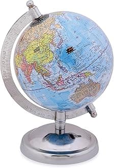 Educational World GLOBE 5 inch with Metal Stand/Magnifying Glass for Kids Learning,Globe for Office Table, for Students and Boys & Girls Birthday Gift