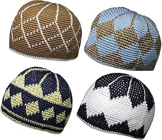 Pack 4 Colors Muslim Beanie Cap Amn-271 Islam Kufi Hat Prayer Knit Crochet Taqiyah Takke Skull Topi Ramadan Gift