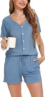 Vlazom Women Pyjamas Set, Button Down Pj's Sets Soft Lounge Sets Chic 2 Piece Top and Shorts for Loungewear Sleepwear