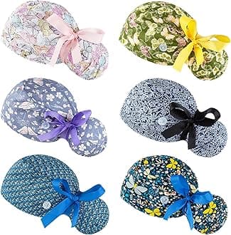 Scrub Caps Women Bouffant Scrub Hats Caps Nurses, Adjustable Working Cap Ponytail Pouch Tie Back Hats