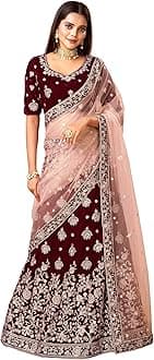 TRENDMALLSWomen 's Maroon Velvet Embroidery Sequence Work Bridal Lehenga Choli with Dupatta For Women