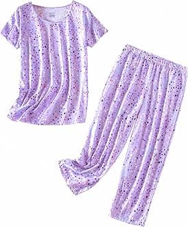 Women’s Pajama Set - Sleepwear Tops with Capri Pants Casual and Fun Prints Pajama Sets SY215-Purple-XL