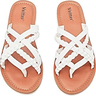 Veittes Women's Flat Slide Sandals - Fashion Slip On Braided Plait Toe Thong Strappy Spring Summer Shoes.(2307001,WT/MF,10 UK)