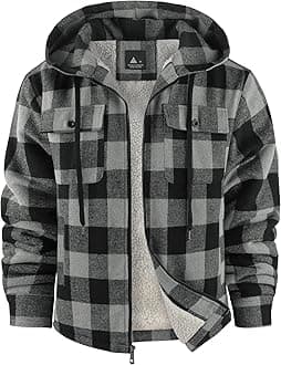 SCODI Men's Flannel Shirt Jacket Fleece Sherpa Lined Plaid Jackets Coat Full Zip Up Hoodie Winter Outwear