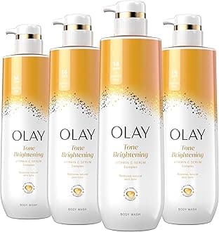 Olay Body Wash for Women, Tone Brightening Exfoliation, Vitamin C Serum Complex, Renew Moisture, Free of Parabens & Phthalates, Vitamin B3 Lameller Technology, For All Skin Types, 20 fl oz (Pack of 4)