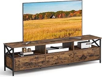 VASAGLE TV Stand, TV Cabinet for up to 80 Inch TV, TV Table with 3 Drawers and 3 Open Shelves, 40 x 178 x 50 cm, for Living Room, Bedroom, Steel Frame, Rustic Brown and Black LTV302B01