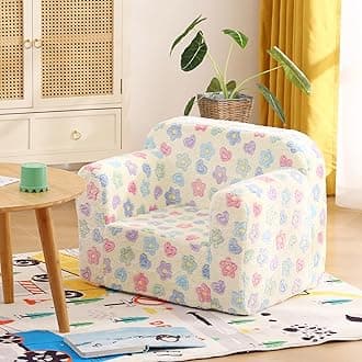 TIITAKids Sofa, Chirldren Couch with Carrying Handle & Side Pockets, Kids Foam Chair, Toddler Armrest Chair,Kids Read Sofa for Girl Or Boy, White Flower