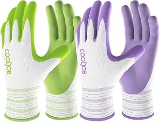 COOLJOB 2 Pairs Gardening Gloves for Women Ladies, Breathable Rubber Coated for Yard Garden, Outdoor Indoor Protective Work, Medium Size, Lavender Purple & Apple Green