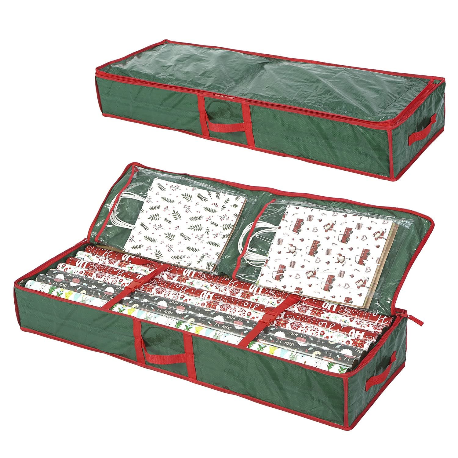 Underbed Gift Wrap Organizer,Gift Wrapping Paper Storage Container,Holds up to 20 Rolls,41"W x 14"D x 5.5"H (Green)
