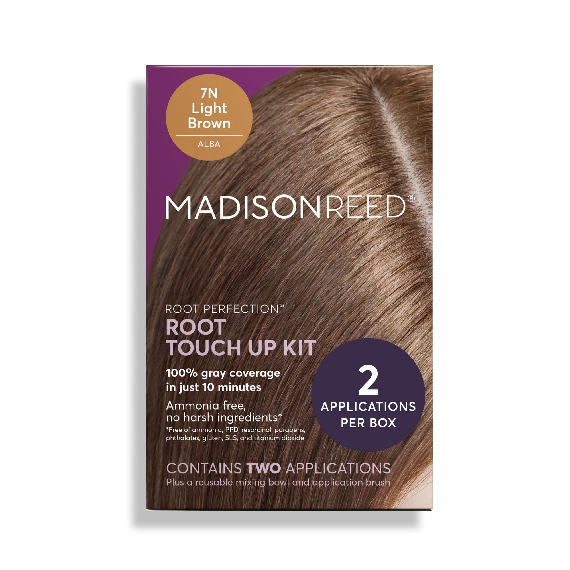 Root Perfection Root Touch Up Kit – 7N Alba Light Brown, 100% Gray Coverage in 10 Min, Ammonia-Free, 2 Applications