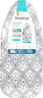 BeldrayLA023735IKATEU7 Table Top Ironing Board, Compact and Lightweight, Easily Foldable, Includes 100% Cotton Cover, Ikat, 76 x 31cm