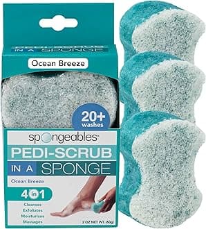 Spongeables Pedi Scrub Foot Exfoliating 20+ Wash Sponge, Ocean Breeze, 3 Count