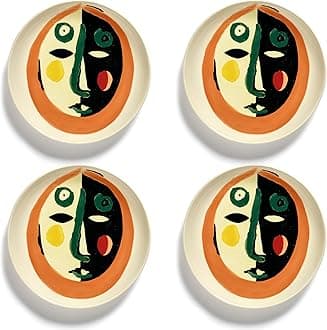 SeraxOttolenghi Breakfast Plates, Ottolenghi 4 Dessert Plates, Assorted Color Stoneware Dinnerware Set, Luxury Tableware for Home Dinner Party Kitchen Sets