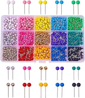 ZYNERY 1500 PCS Colored Push Pins – 1/8-Inch Extra-Strong Plastic Round Head Map Tacks, Fabric Marking & Bulletin Boards | Map Pins for Travel Map, Wall Art & Office Projects | 15 Vibrant Colors