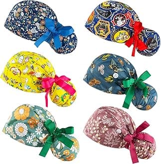 Scrub Caps Women Bouffant Scrub Hats Caps Nurses, Adjustable Working Cap Ponytail Pouch Tie Back Hats