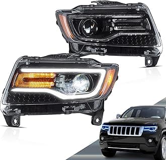 VLAND Led Headlights Compatible with 2011-2013 Grand Cherokee 4th Gen WK2, Front Lights Assembly w/Dynamic Animation Blue Running Light w/Sequential Turn Signal (Black)