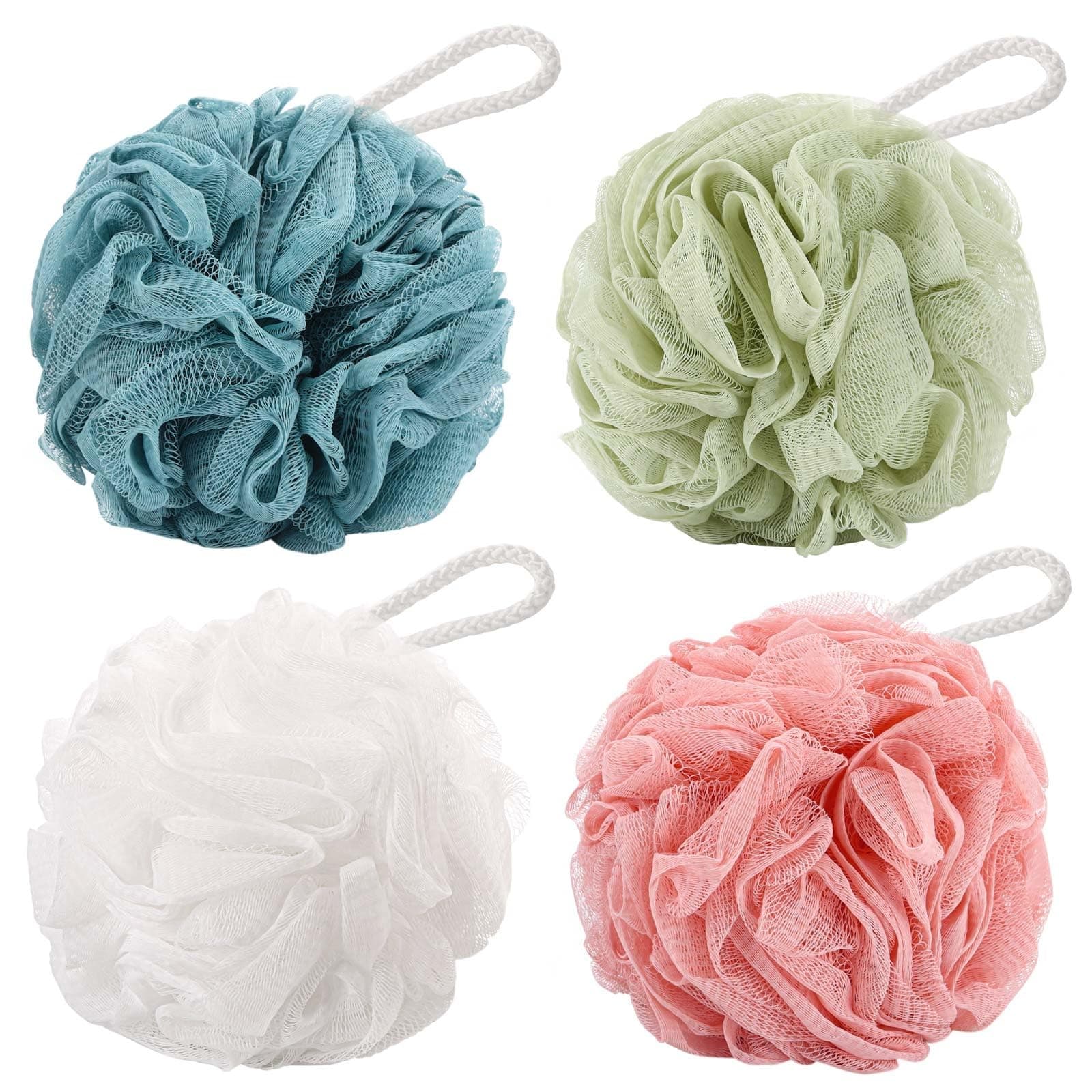 BTYMS 4 Pcs Loofah Sponge 60g/pc Mesh Pouf Bathing Sponges Bath Scrunchies Shower Puff