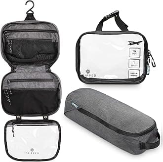 Toiletry Bag Kit Set: Hanging Travel Toiletry Bag + 311 TSA Cosmetic Liquid Bag + Ultralight Accessory Organizer Pouch, Grey, 3 Piece Toiletry Set
