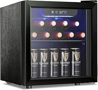 12 Bottle 48 Can Wine Cooler/Cabinet Beverage Refrigerator Mini Fridge Low Noise Clear Glass Door Counter Top Cellar for Beer Soda Bar 1.3 cu.ft Black