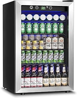 145 Can Beverage Refrigerator Cooler - 4.5 Cu.Ft Mini Fridge Glass Door, Soda Wine Beer Drink Fridge, Small Refrigerator for Bedroom Office Home Bar Dorm, Digital Temperature Control, Silver