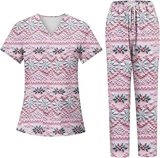 Generic Christmas Scrubs Set for Women Nurse Uniform Top & Pants with Multi Pocket for Nurse Esthetician Workwear
