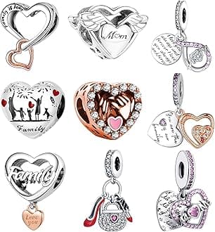 9 Pack Silver Spacer Beads Charms fit Pandora Bracelet CZ Pendant Set