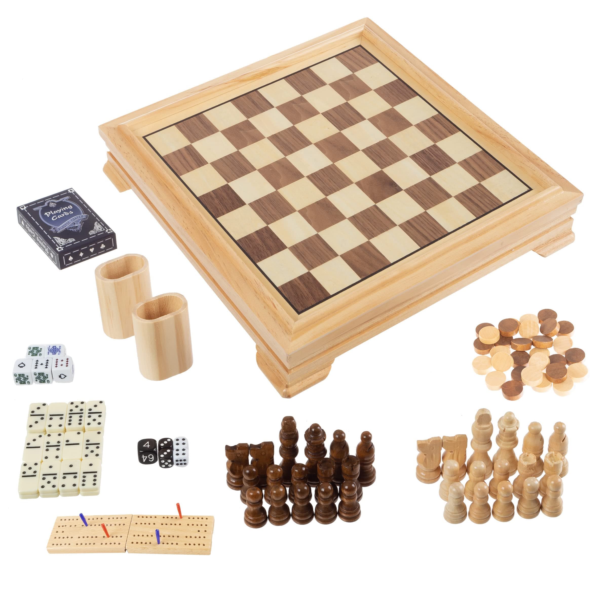 Deluxe 7-in-1 Game Set - Chess, Checkers, Backgammon and More, Brown