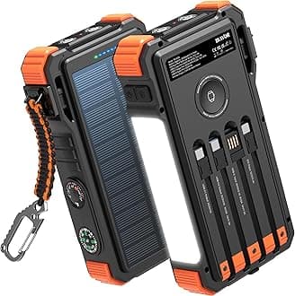 BLAVOR Solar Power Bank with Built in Cable 20000mAh Fast Charging Portable Charger, 20W USB C Battery Pack for Mobile Phones with Camping Light, Flashlight, Wireless Charging for Apple Watch
