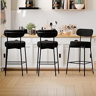 DYHOME Black Bar Stools Set of 3,Boucle Counter Height Bar Stools with Curved Back,28inch Barstools, Mid-Century Modern Bar Chairs for Kitchen Island, Dining Room