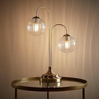 New Haven Antique Brass Table Lamp with Glass Globe Shades