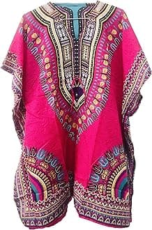 Kunal Short Kaftan for Women Pink African Print Ethnic Caftan Kimono Dress Plus Size Cover ups for Swimwear Beachwear Abaya Dresses