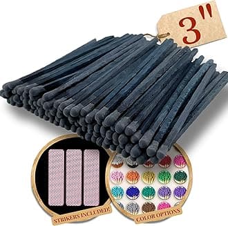100 Count - 3" Long Black/Black Color Matches | Three Inch Coloful Loose Wooden Safety Match Sticks for Candle Display | Refill for Decorative Jar Holder Bottle | Strikers Included