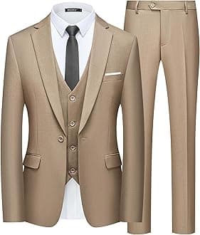 Men’s Slim Fit Suit One Button 3-Piece Blazer Dress Business Wedding Party Jacket Vest & Pant