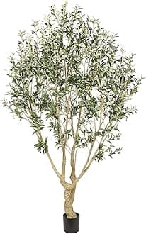 Realead Faux Olive Tree 7ft - Large Artificial Olive Tree Indoor with Realistic Leaves and Olives - Full and Grand Design Fake Olive Tree with Sturdy Base for Indoor Outdoor Office Decor