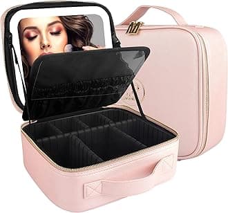 MOMIRA Travel Cosmetic Train Case with Lighted Mirror 3 Color Scenarios Cosmetic Bag Organizer with Adjustable Dividers Makeup Storage for Women, Makeup Accessories & Tools Case Phosphor