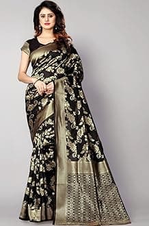 C J Enterprise Women's Pure Kanjivaram Silk Saree Soft Saree Banarasi Style New Sadi With Blouse Piece For Wedding (Pari37-11) (Black)