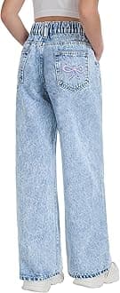 Jeans for Girls Baggy Wide Leg Cute Bow High Elastic Waisted Denim Pants Y2K Boyfriend Skater Streetwear 7-14Y