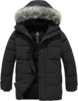 Men's Winter Jacket Thicken Winter Coat Warm Puffer Jacket with Faux Fur Hood