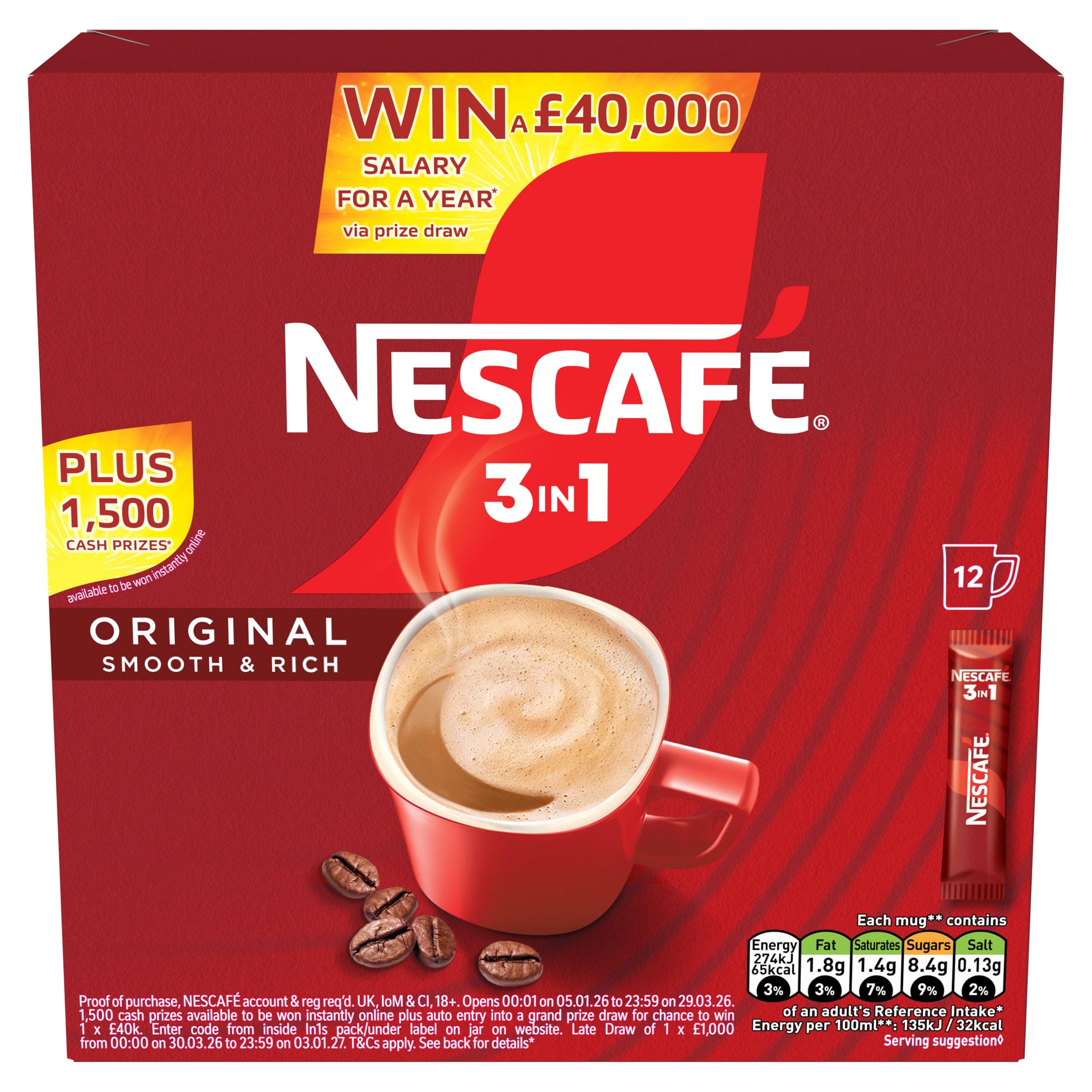 NESCAFÉ 3 IN 1's Original (1 Pack 12 Drinks)