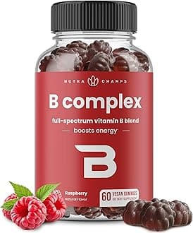 Vitamin B Complex Gummies, Vitamin B Gummies Boosts Energy, B Complex Vitamins B1, B2 (Riboflavin), B3 (Niacin), B5, B6, B7 (Biotin), B9 (Folic Acid), Methyl B12