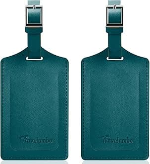 Travelambo Leather Luggage Bag Tags (Green 7087 Summer Green)