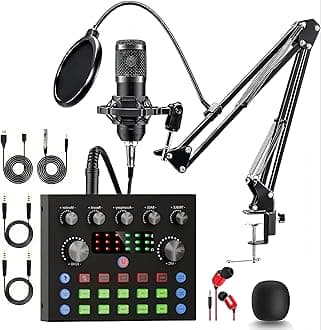 BM-800 Podcast Equipment Bundle, Voice Changer Microphone Kit with Stand, Professional Recording Studio Package for Live Streaming (Black)