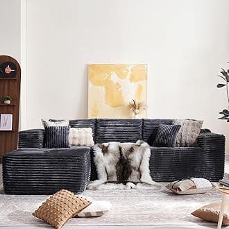 104" Cloud Sectional Couch with Comfy Chaise, Boneless L Shape Sofa with Deep Seat, Minimalist Modular Couches Sleeper for Living Room Bedroom Apartment Lounge,Gray