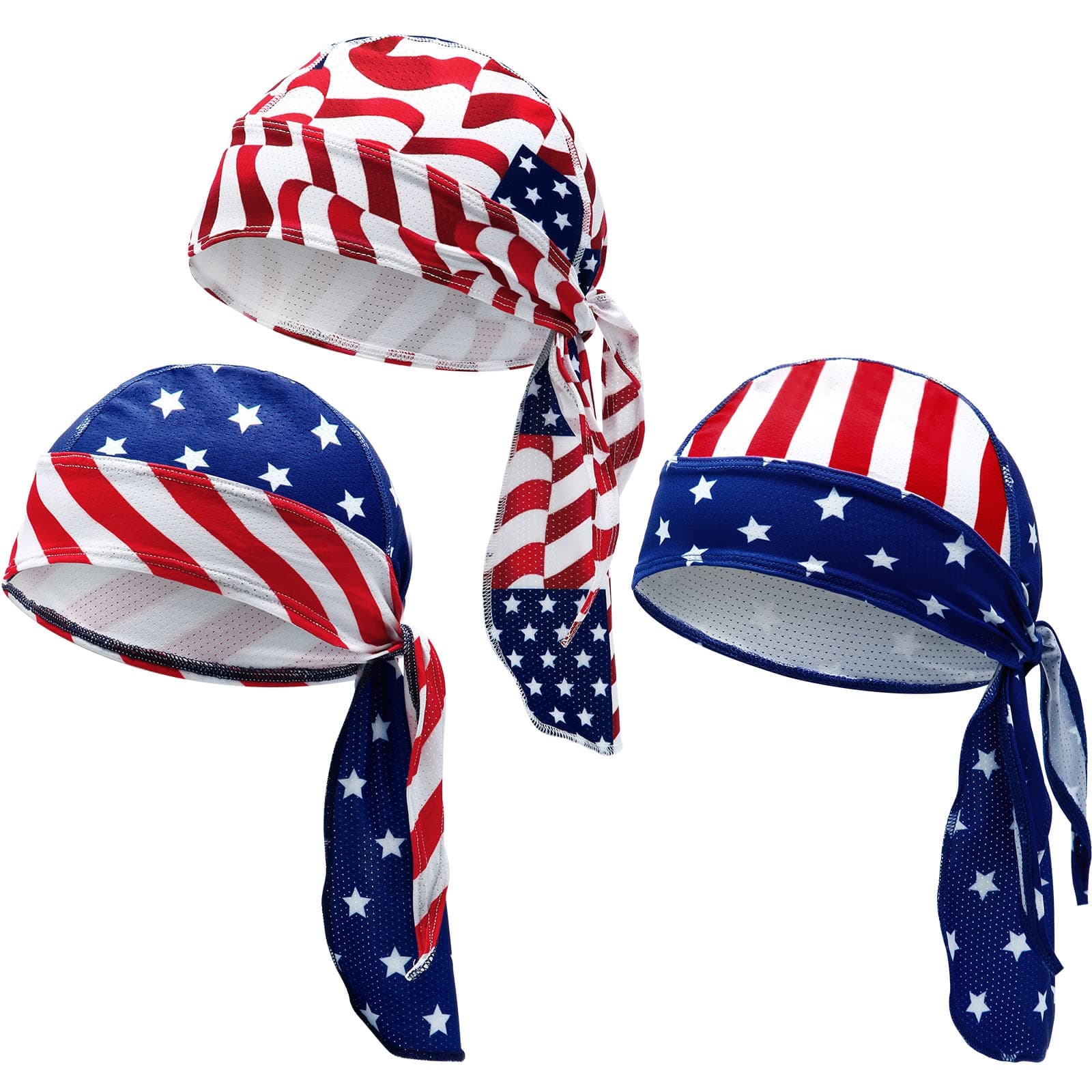 3 Pcs Do Rags Dew Rag Skull Caps for 250th Anniversary Men Bandana Beanie Helmet Liner Hats Cycling Head Wraps