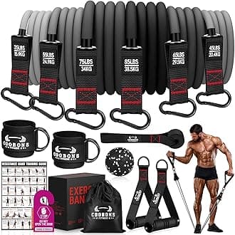 Heavy Resistance Bands for Working Out, 300LBS Exercise Bands with Handles, Workout Bands for Men, Weight Fitness Bands Set for Muscle Training, Strength, Slim, Yoga, Home Gym Equipment