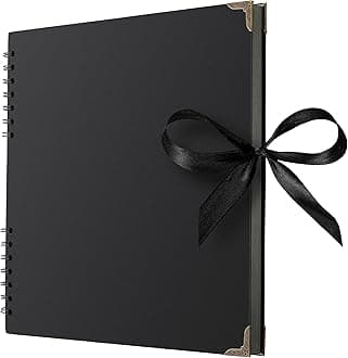 Bstorify Square Large Black Scrapbook Photo Albums 80 Pages (11 x 11 inch) Thick Kraft Paper Scrap Book, Memory Book, Ribbon Closure - Ideal for Your Scrapbooking, Art & Craft Projects