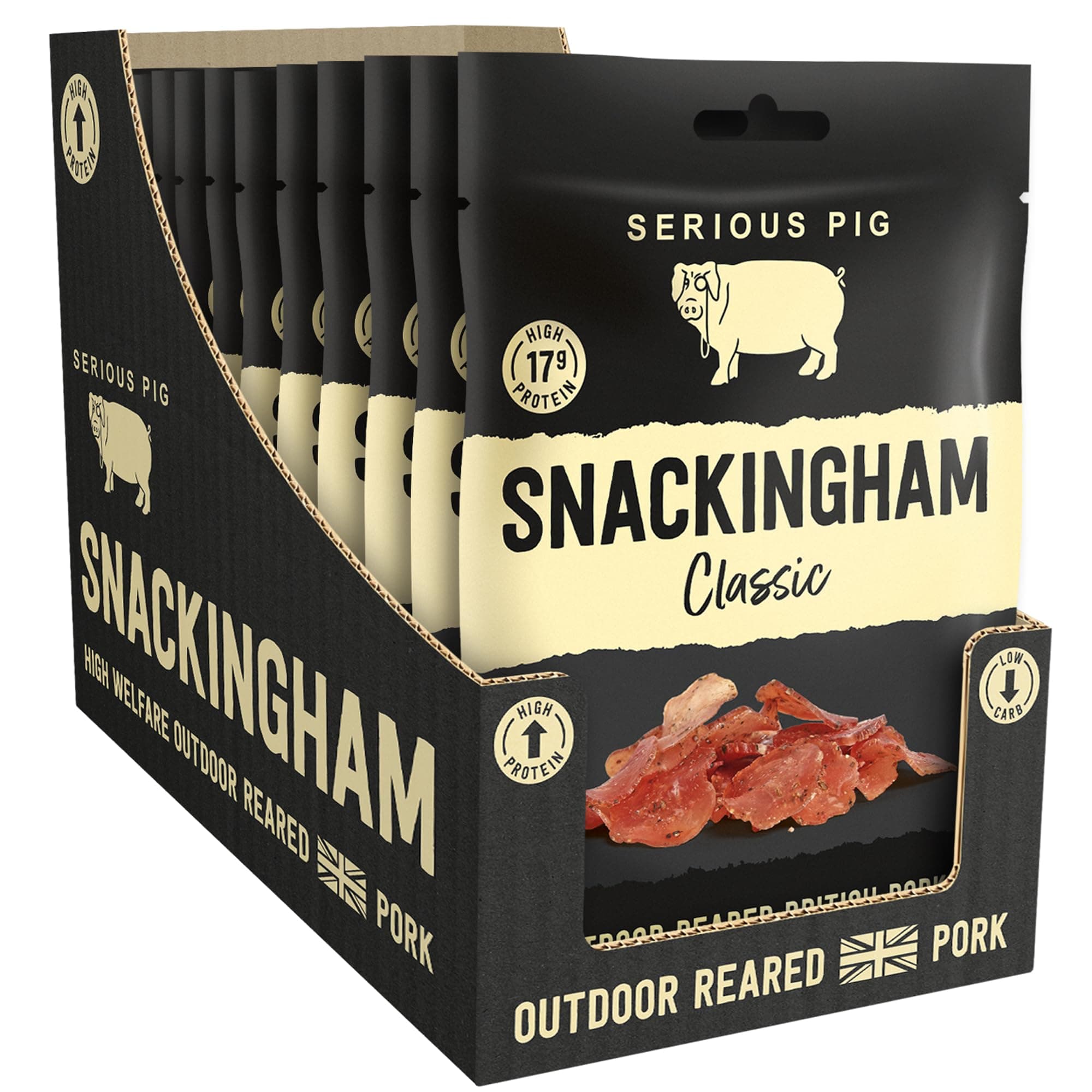 Serious Pig Snackingham Classic - Cured British Pork Snacks 12 Pack High Protein (12 x 35g)