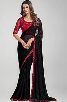 AKHILAM Women's Multicolor Georgette Solid Saree with Unstitched Blouse Piece