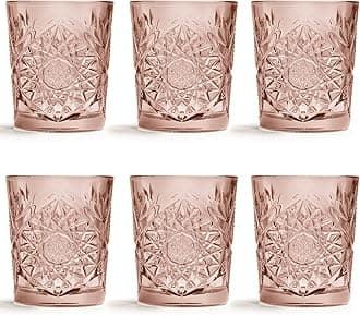 Drinking Glass Hobstar Pink - 355 ml / 35.5 cl - 6 Pieces - Vintage Design - Dishwasher Safe
